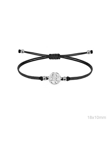 Pulsera Hilo Negro Árbol de la Vida Acero